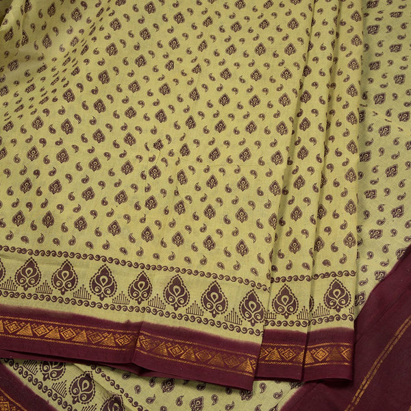 Sungudi Cotton Lime Green Printed Saree Without Blouse 03