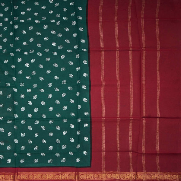 Sungudi Cotton Teal Green Printed Saree Without Blouse 09