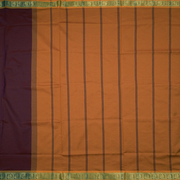 Poly Cotton Dark Purple Saree With Peacock Zari Border