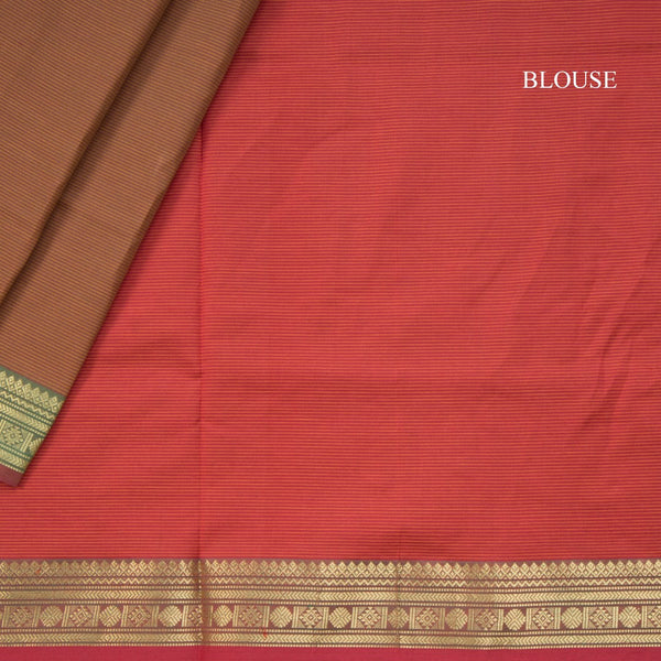 Poly Cotton Cinnamon Brown Saree With Zari Border