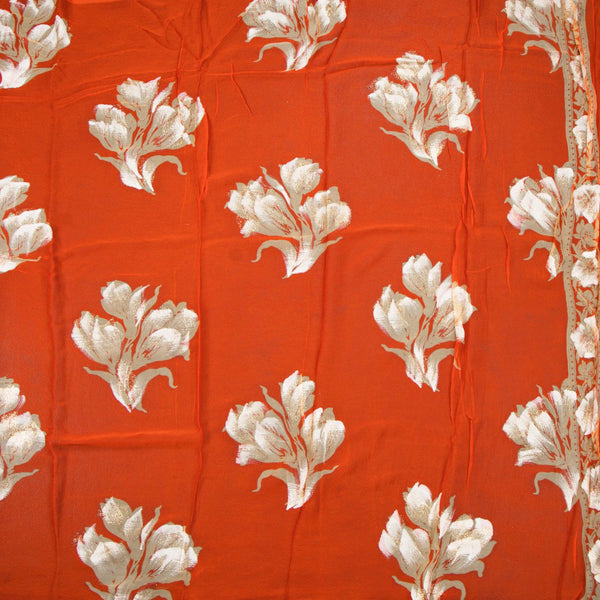 Chiffon Fanta Orange Printed Saree