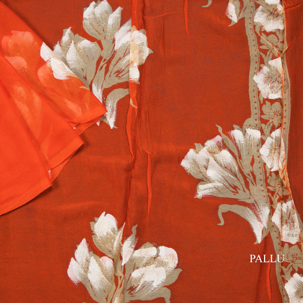 Chiffon Fanta Orange Printed Saree