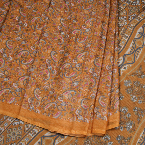 Chiffon Golden Yellow Printed Saree