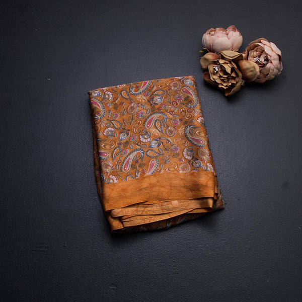 Chiffon Golden Yellow Printed Saree