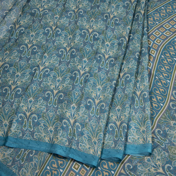 Chiffon Teal Blue Printed Saree