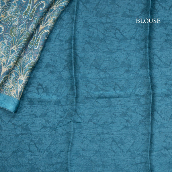 Chiffon Teal Blue Printed Saree