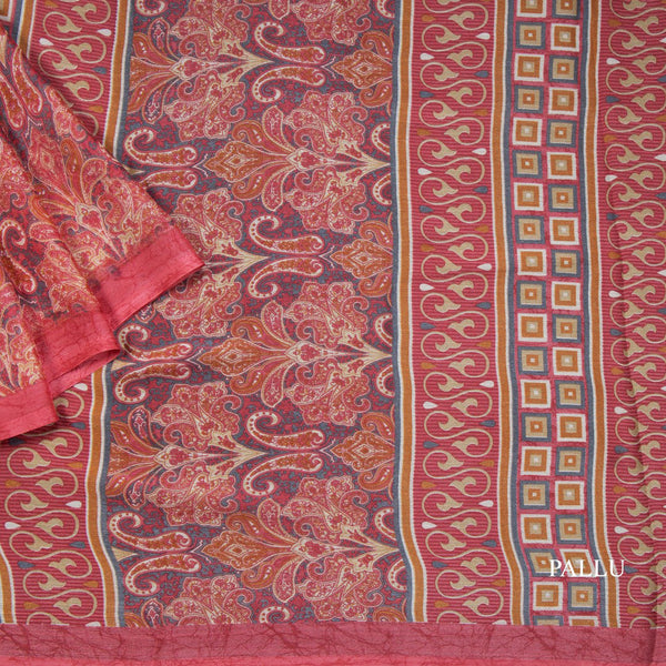 Chiffon Rose Pink Printed Saree