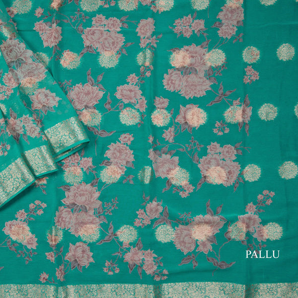 Chiffon Turquoise Blue Printed Saree