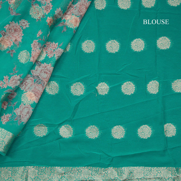 Chiffon Turquoise Blue Printed Saree
