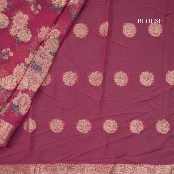Chiffon Rose Pink Printed Saree 02