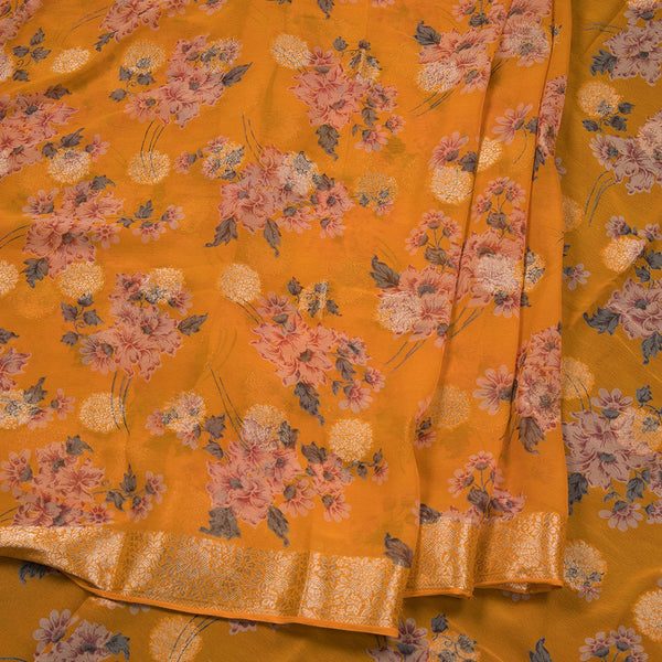 Chiffon Yellow Printed Saree