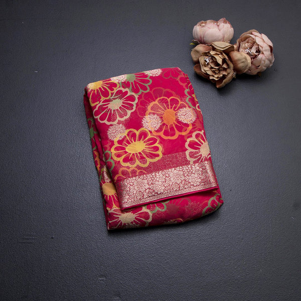 Chiffon Hot Pink Printed Saree