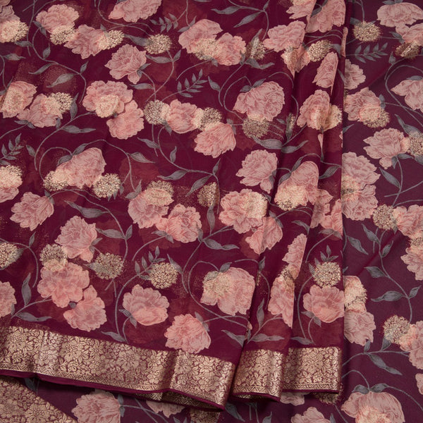 Chiffon Wine Colour Printed Saree