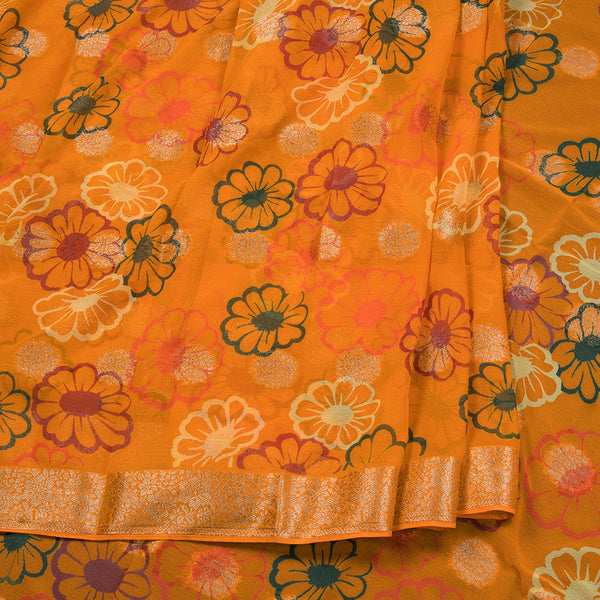 Chiffon Yellow Printed Saree 02
