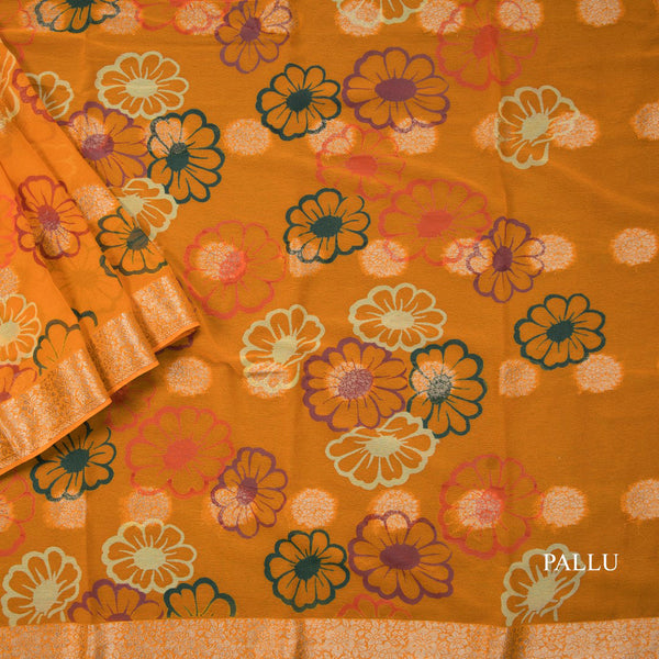 Chiffon Yellow Printed Saree 02