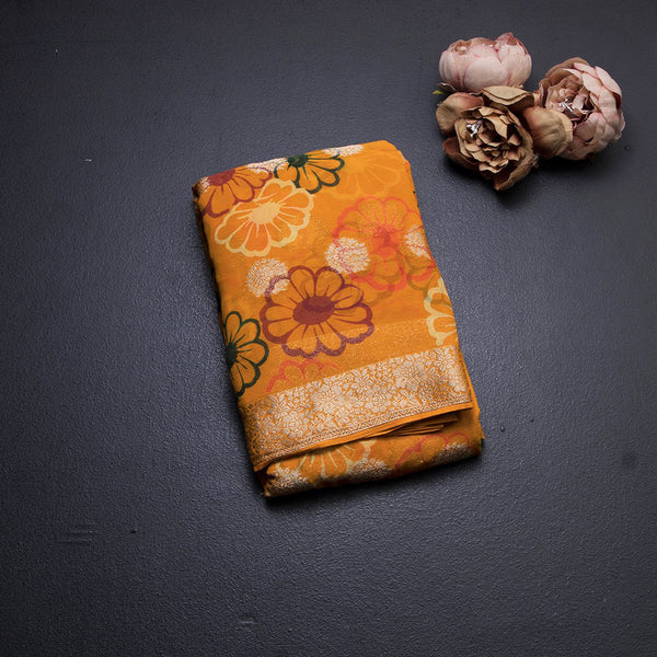 Chiffon Yellow Printed Saree 02