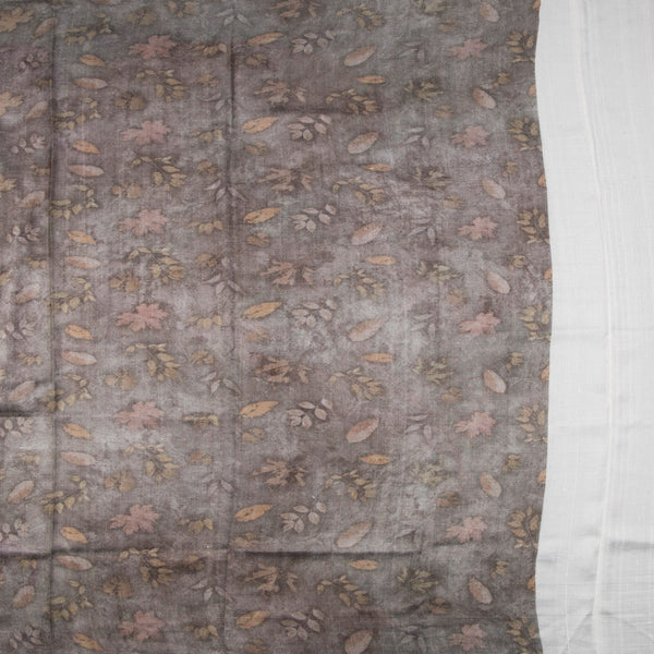 Mulberry Silk Grey Printed Saree With Leaf Design
