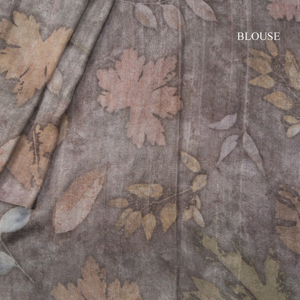 Mulberry Silk Grey Printed Saree With Leaf Design - Kumaran Silks