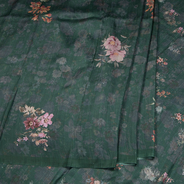 Mulberry Silk Dark Green Printed Saree With Floral Design