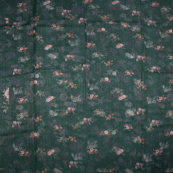 Mulberry Silk Dark Green Printed Saree With Floral Design