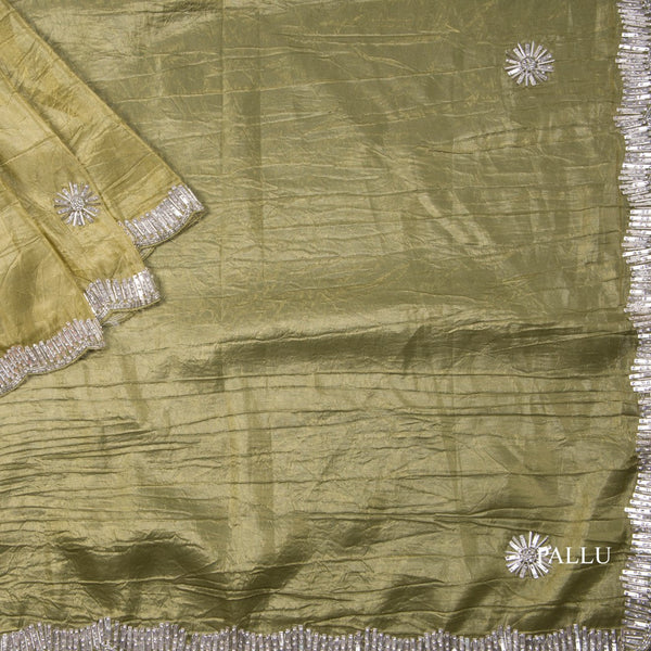 Organza Olive Green Stone Worked Saree