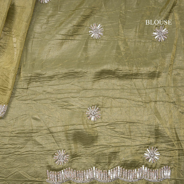Organza Olive Green Stone Worked Saree - Kumaran Silks