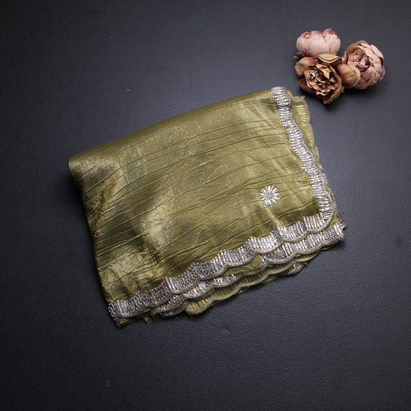 Organza Olive Green Stone Worked Saree