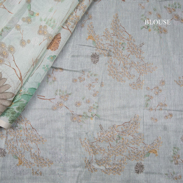 Semi Raw Silk Light Green Printed Saree