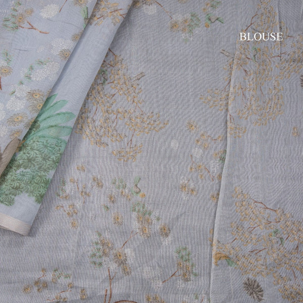 Semi Raw Silk Light Blue Printed Saree 11