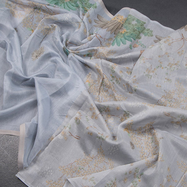 Semi Raw Silk Light Blue Printed Saree 11 - Kumaran Silks