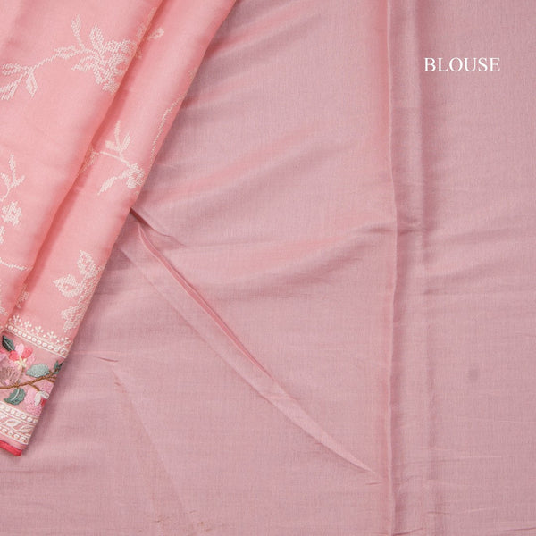 Semi Raw Silk Rose Pink Thread Embroidered Saree - Kumaran Silks