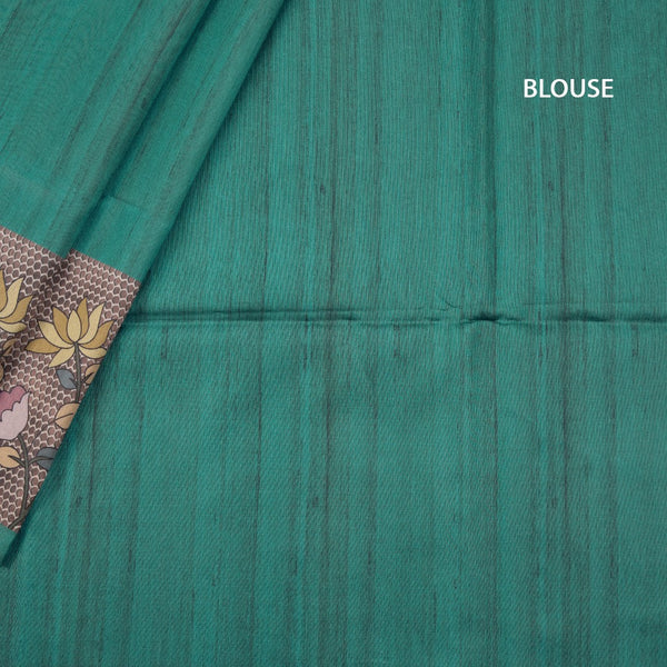 Semi Raw Silk Teal Green Printed Saree 02