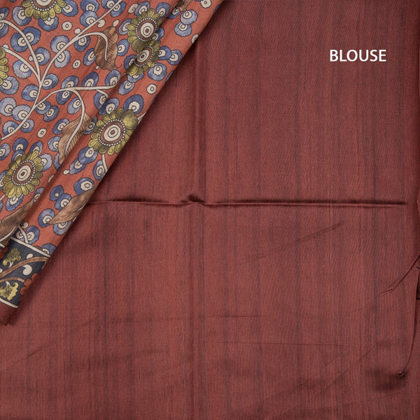 Semi Raw Silk Rust Orange Kalamkari Printed Saree