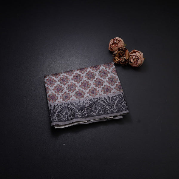 Semi Raw Silk Grey Printed Saree 09