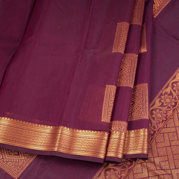 Silk Cotton Dark Violet Zari Worked Saree 02
