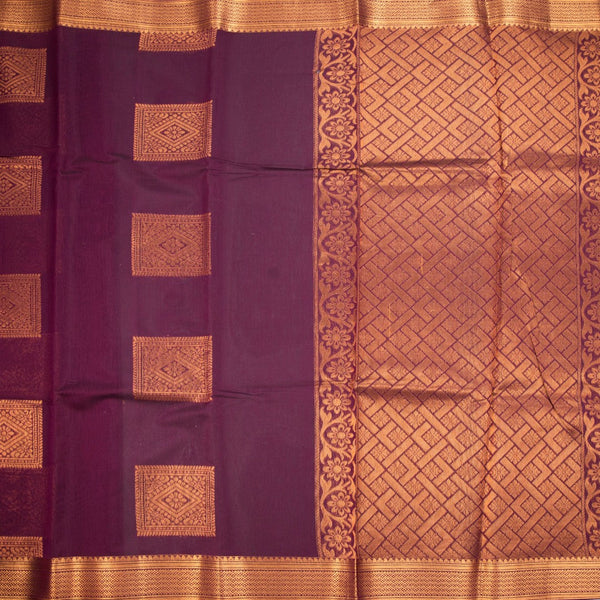 Silk Cotton Dark Violet Zari Worked Saree 02