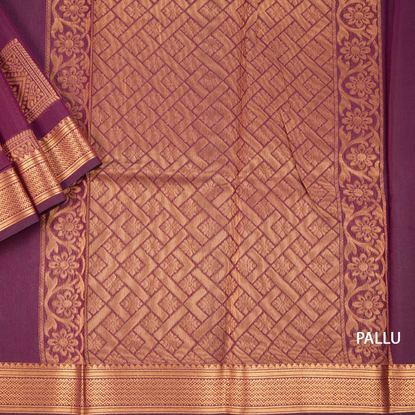 Silk Cotton Dark Violet Zari Worked Saree 02