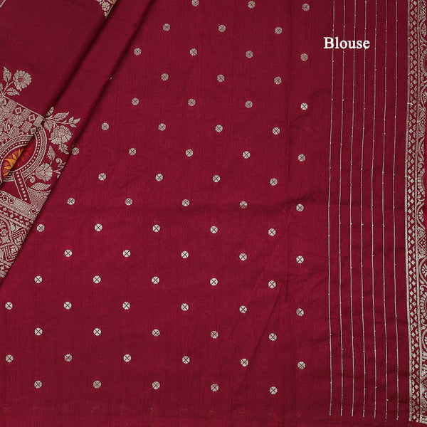 Semi Tussar Wine Colour Zari Worked Saree