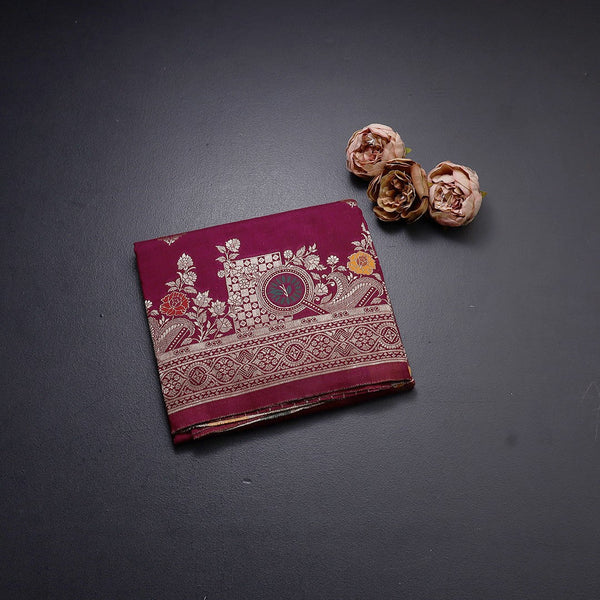 Semi Tussar Wine Colour Zari Worked Saree