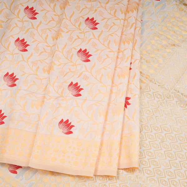 Semi Tussar Cream Floral Embossed Saree