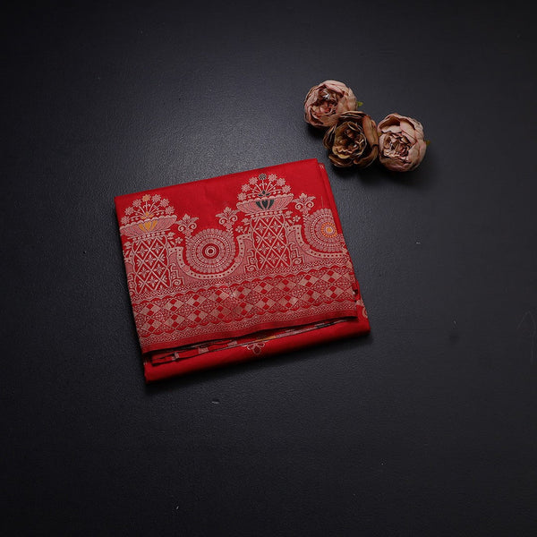 Semi Tussar Red Zari Worked Saree