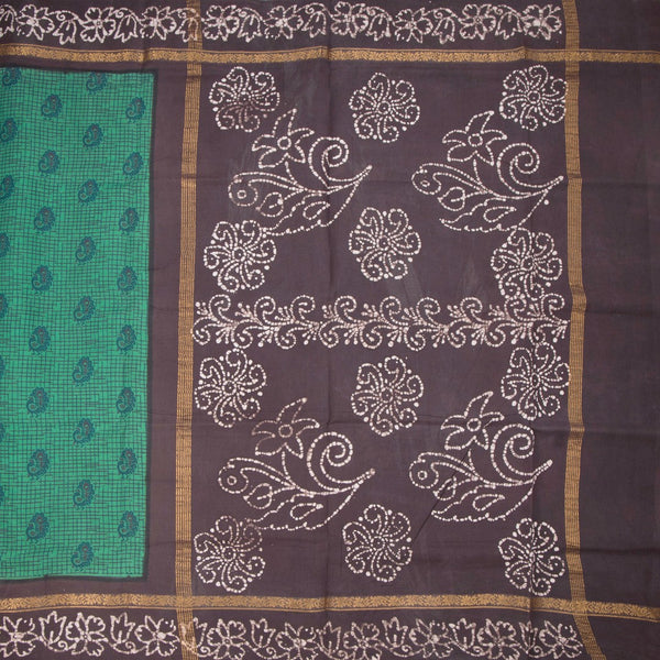 Sungudi Cotton Green Printed Saree Without Blouse 09