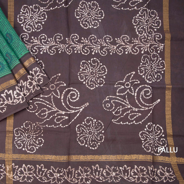 Sungudi Cotton Green Printed Saree Without Blouse 09