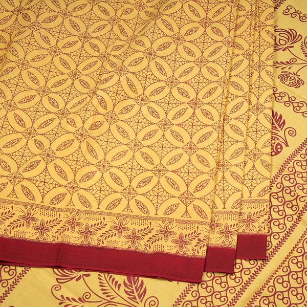 Sungudi Cotton Light Yellow Printed Saree Without Blouse
