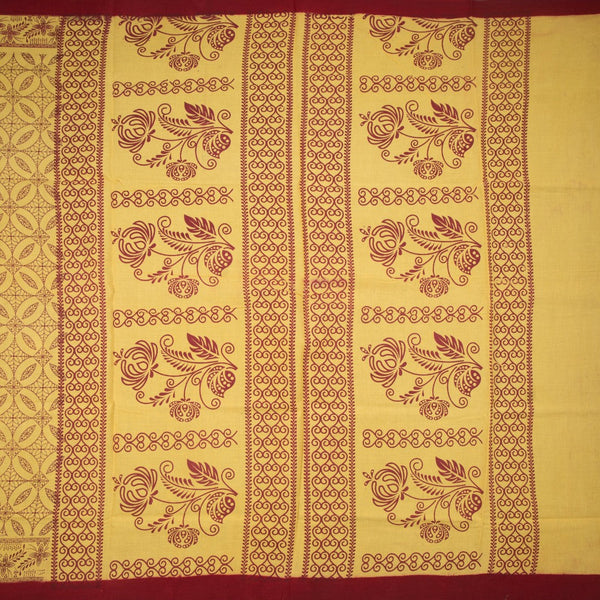 Sungudi Cotton Light Yellow Printed Saree Without Blouse