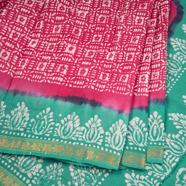 Sungudi Cotton Hot Pink Printed Saree Without Blouse 04