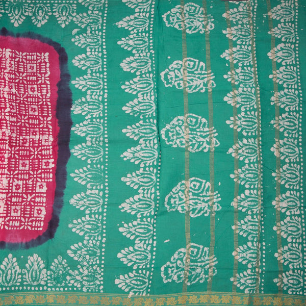 Sungudi Cotton Hot Pink Printed Saree Without Blouse 04