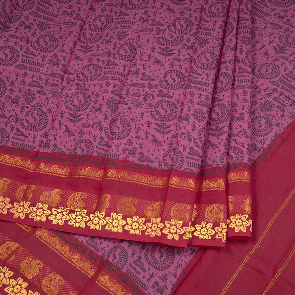 Sungudi Cotton Plum purple Printed Saree Without Blouse