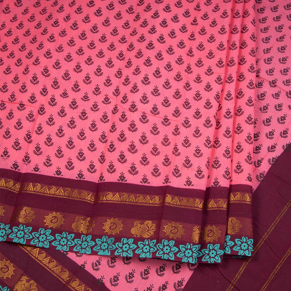 Sungudi Cotton Rose Pink Printed Saree Without Blouse 05