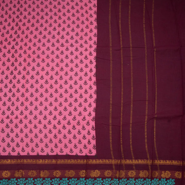 Sungudi Cotton Rose Pink Printed Saree Without Blouse 05